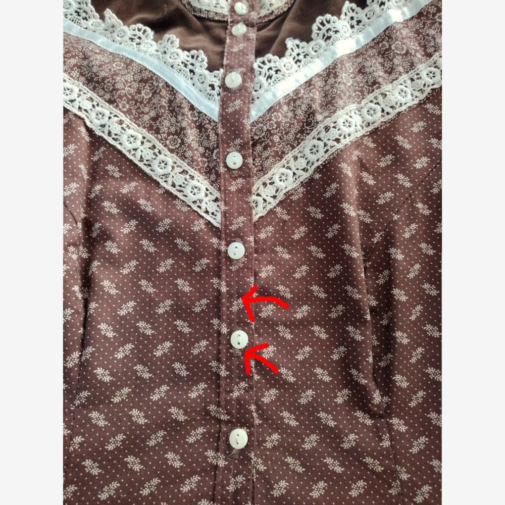Vintage 70s Gunne Sax Brown Calico Puff Shoulder Button Down Prairie Dress - Picture 13 of 13